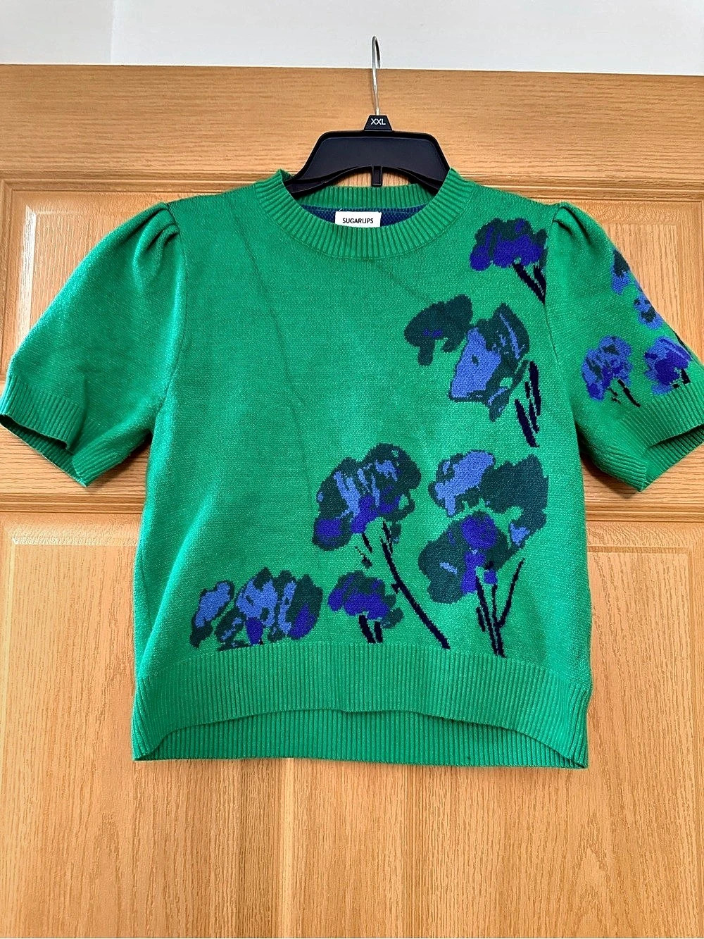 Sugar Lips Floral Crewneck Sweater in Green & Blue Size XS